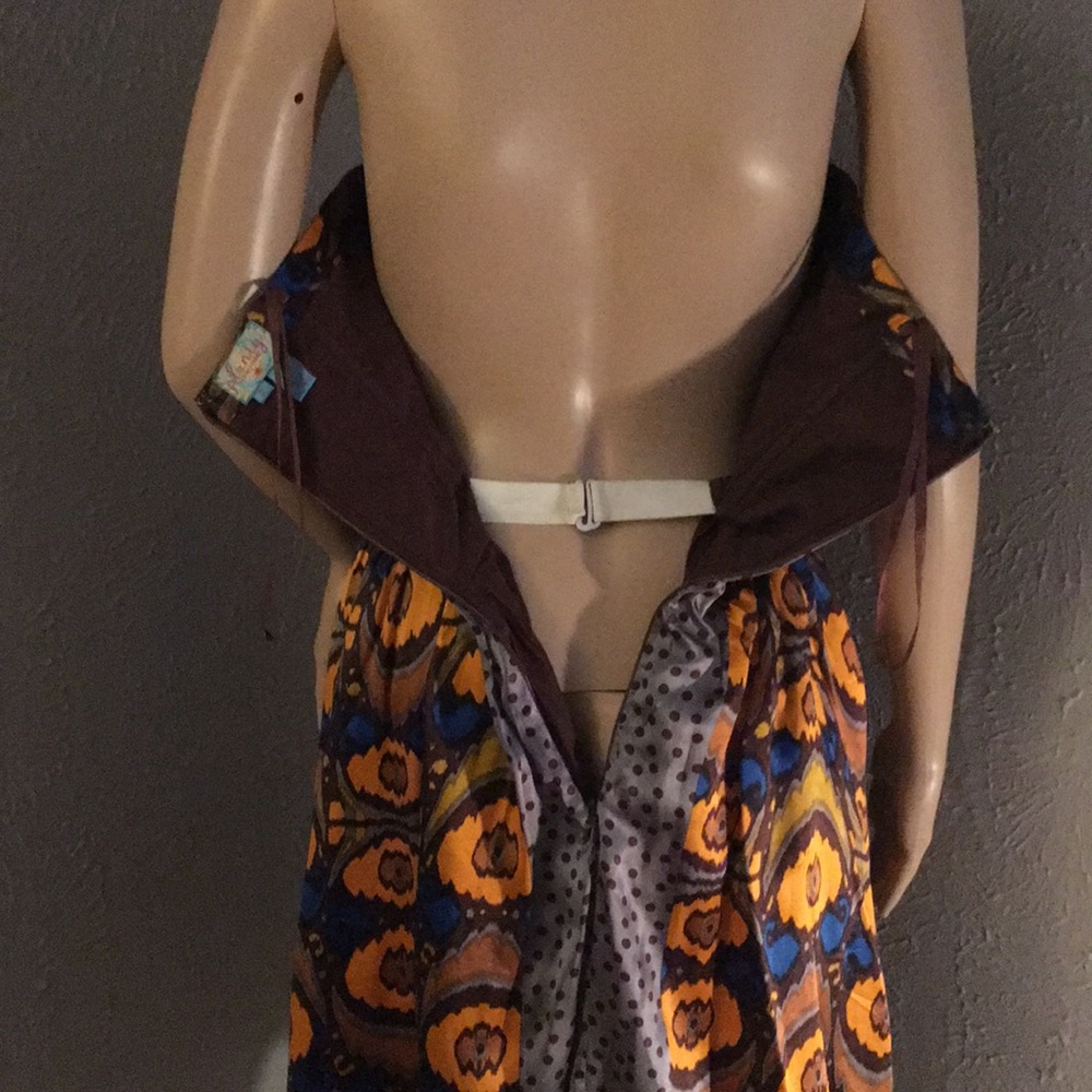 Silk Patterned Strapless Dress - image 4